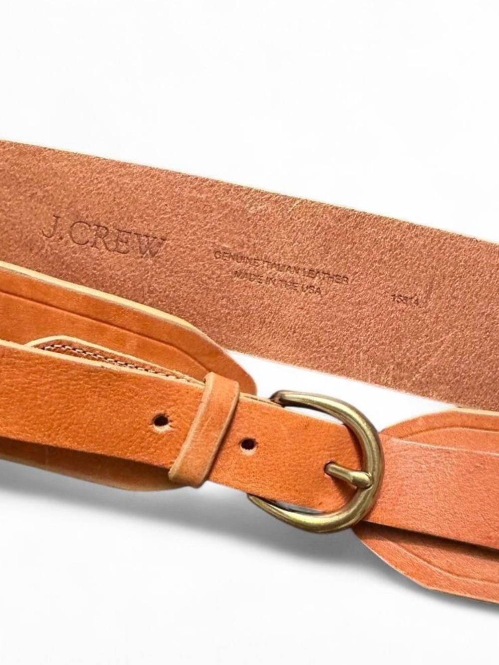J. Crew Tan Leather Waist Belt with Gold Round Buckle - Picture 4 of 8